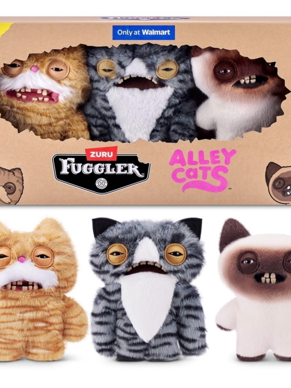 ZURU Fuggler Alley Cats Plush Set - Gray, Cream, Brown